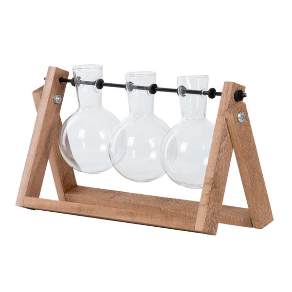 Cutting Stand - 3 glass vases - Hydroponic vase for cuttings - Wooden - Cultivation station  BotanicBridge