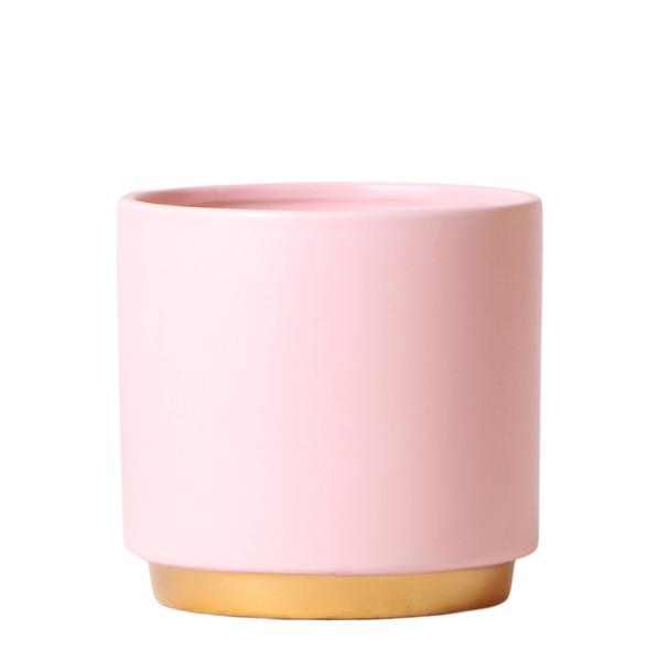 Kolibri Home | Gold foot pink bloempot - Roze keramieken sierpot met gouden rand - Ø12cm  BotanicBridge